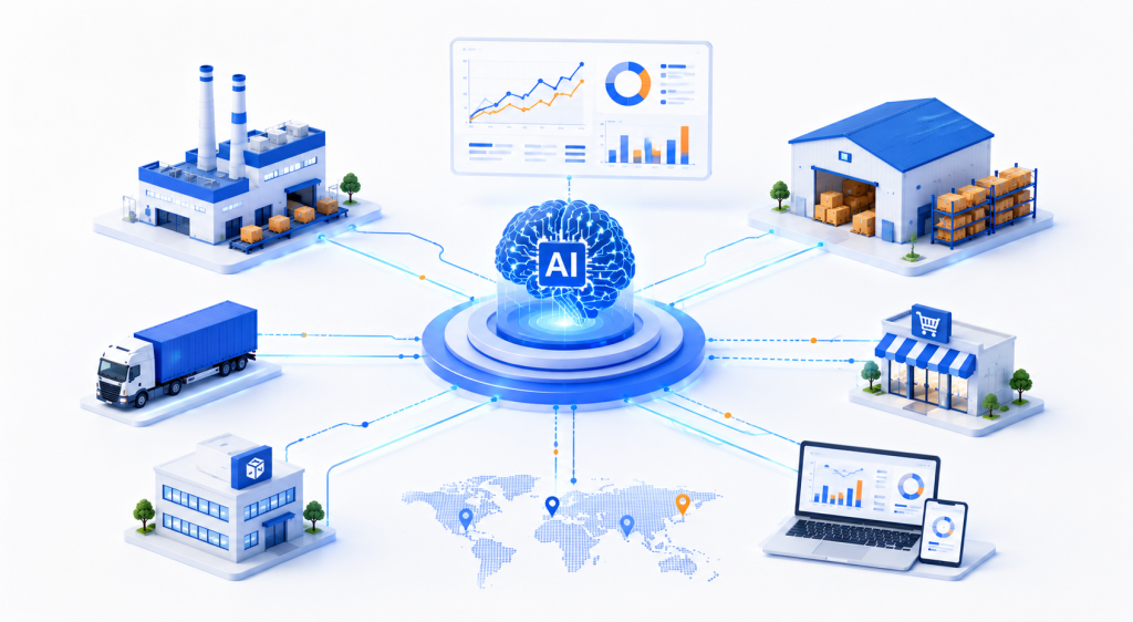 AI-powered logistics network illustration